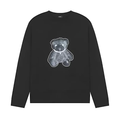 WE11DONE FW22 Bear Print Black Crewneck Sweatshirt Unisex Autumn WD-TT9-20-116-U-BK