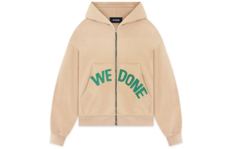 WE11DONE FW22 Beige Logo Print Zip-Up Hoodie Unisex WD-TH3-22-772-U-BG