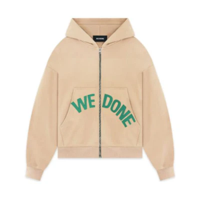 WE11DONE FW22 Beige Logo Print Zip-Up Hoodie Unisex WD-TH3-22-772-U-BG