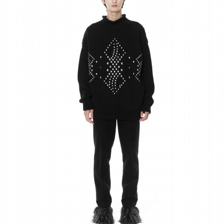 WE11DONE FW22 Black Argyle Wool Knit Sweater Unisex Crewneck. WD-KT3-21-648-U-BK 圖 3
