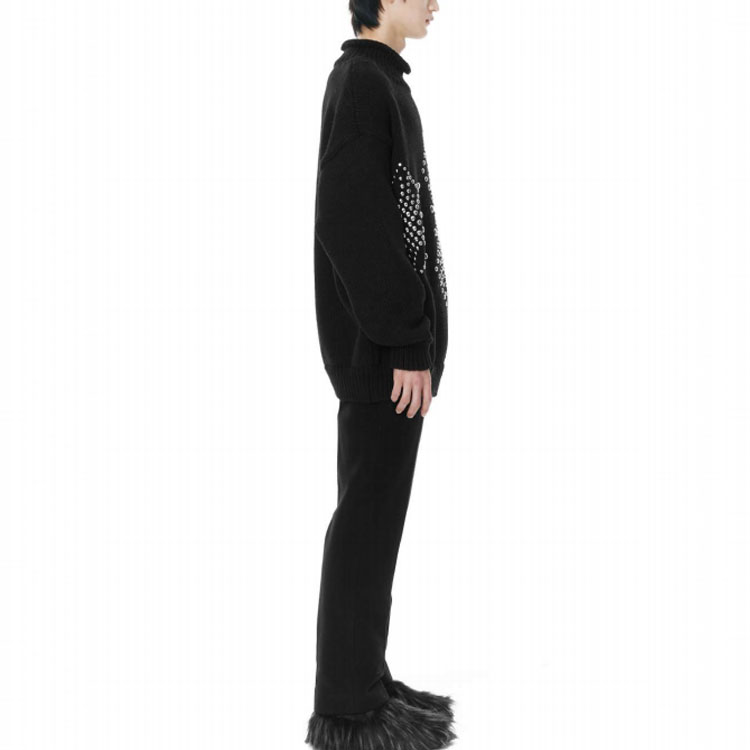 WE11DONE FW22 Black Argyle Wool Knit Sweater Unisex Crewneck. WD-KT3-21-648-U-BK 圖 5