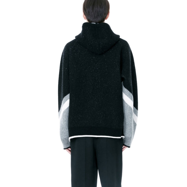 Shop WE11DONE FW22 黑色拼接Logo連帽衫 中性長袖上衣 WD-KT3-22-634-U-BK