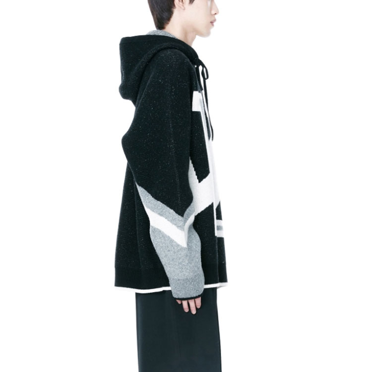 Purchase WE11DONE FW22 黑色拼接Logo連帽衫 中性長袖上衣 WD-KT3-22-634-U-BK