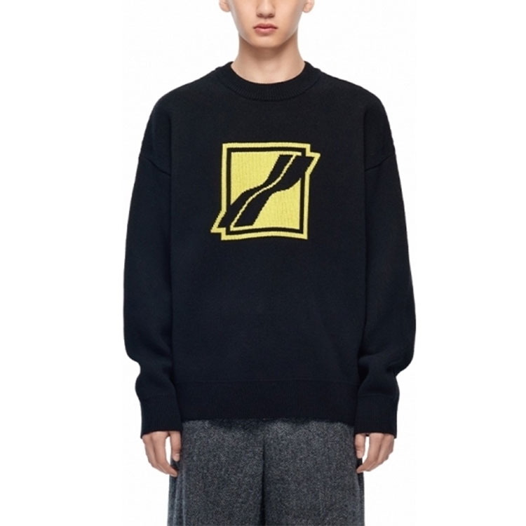 Lookbook WE11DONE FW22 黑色針織套頭毛衣 黃色Logo設計 - 男女通用 WD-KT1-21-613-U-BK