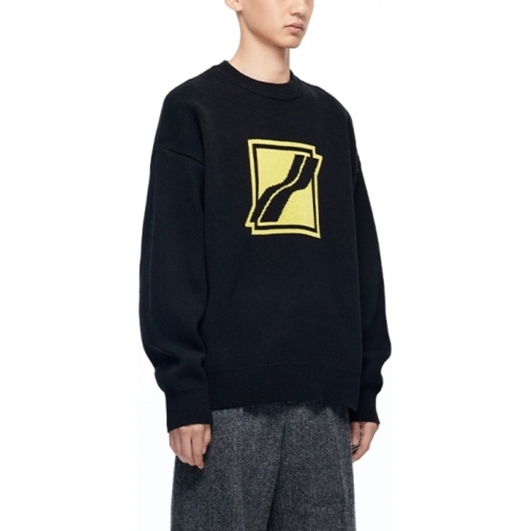 Purchase WE11DONE FW22 黑色針織套頭毛衣 黃色Logo設計 - 男女通用 WD-KT1-21-613-U-BK