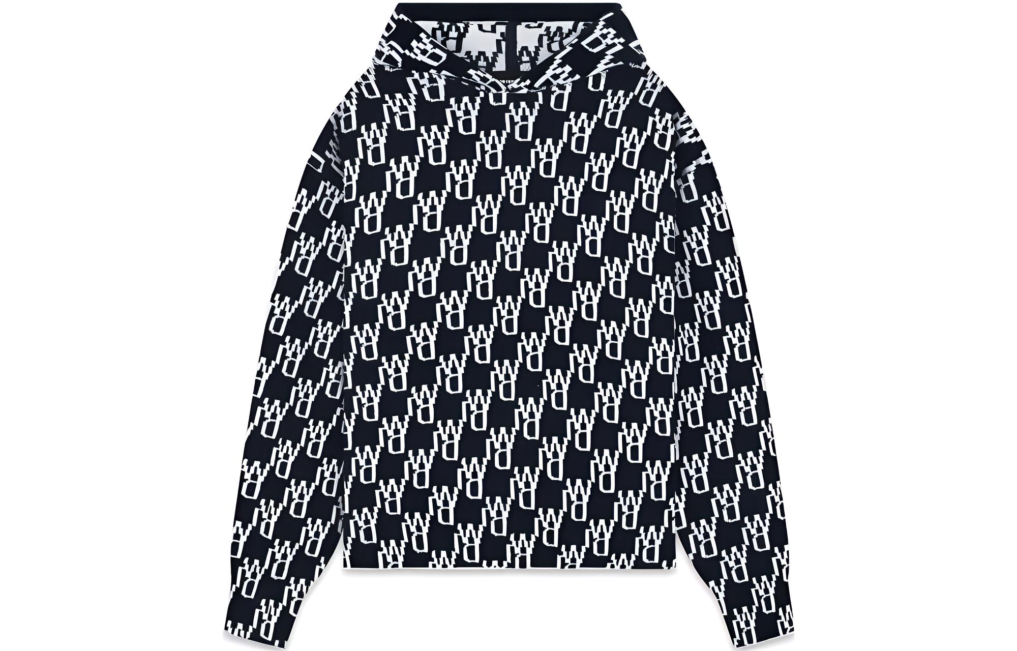 WE11DONE FW22 Black Logo Print Hoodie Unisex Pullover Sweater. WD-KT3-22-628-U-BK