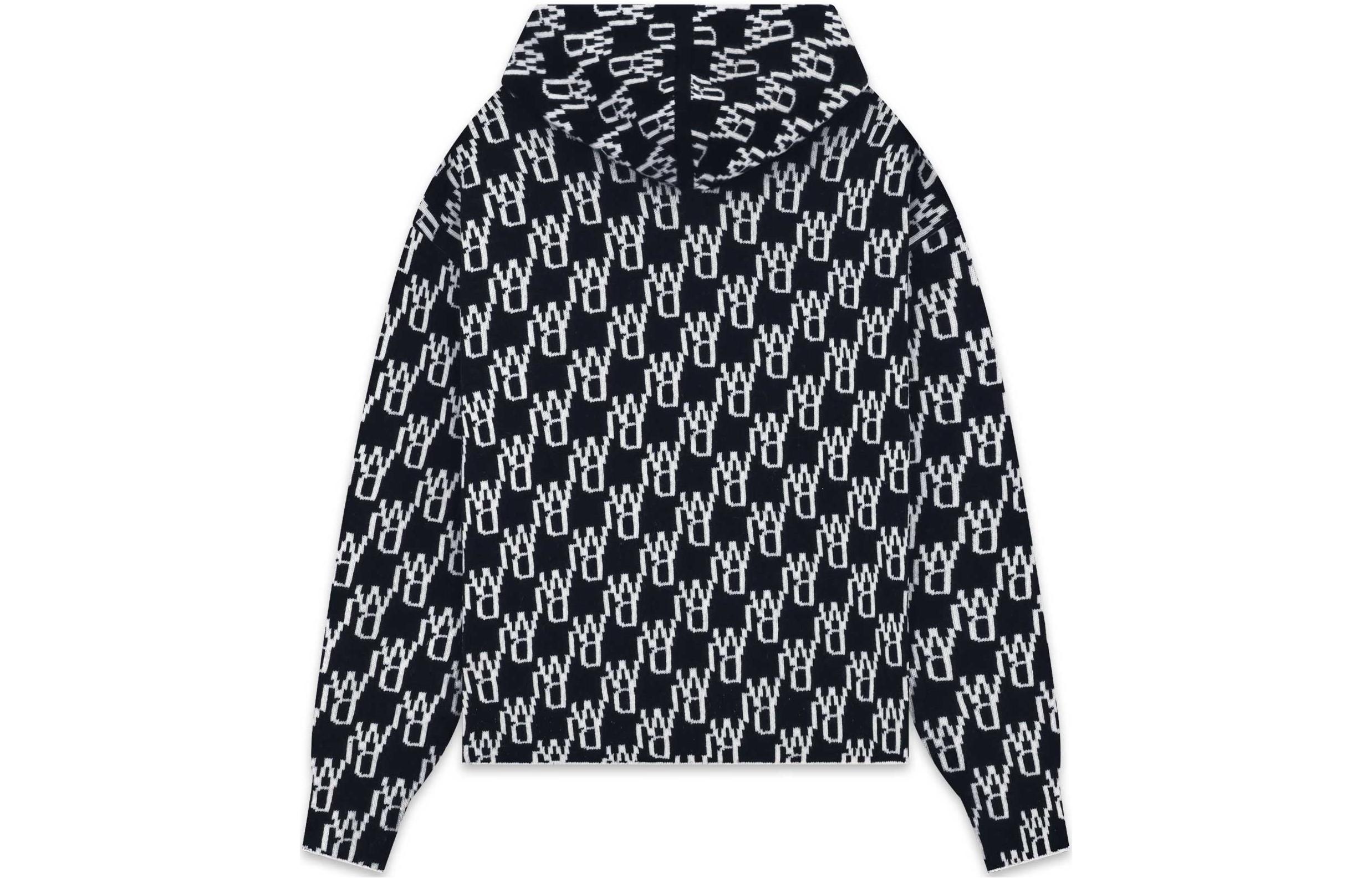 Lookbook WE11DONE FW22 黑色標誌印花連帽衫 unisex 套頭毛衣. WD-KT3-22-628-U-BK