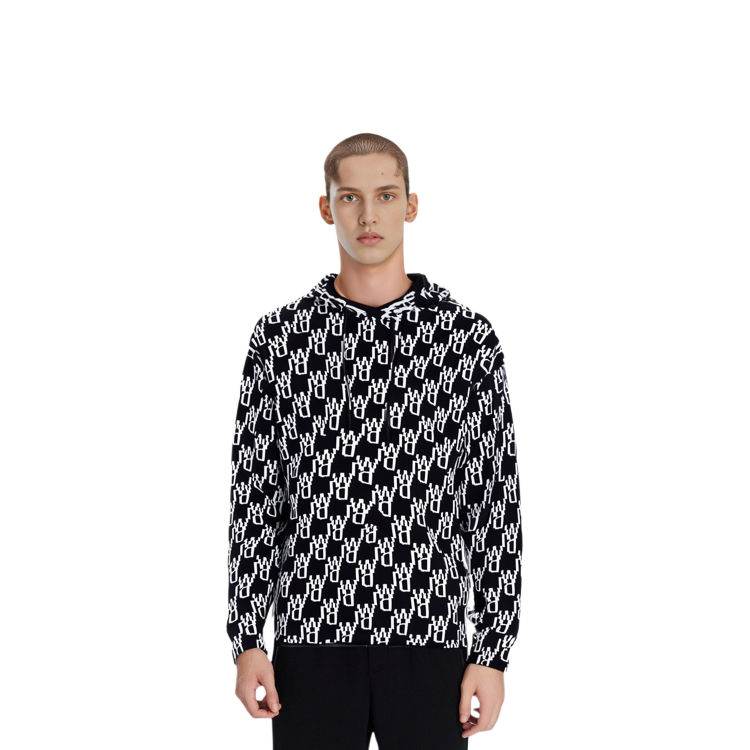 Shop WE11DONE FW22 黑色標誌印花連帽衫 unisex 套頭毛衣. WD-KT3-22-628-U-BK