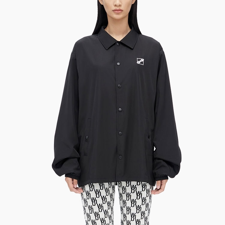 Shop WE11DONE FW22 Black Polo Collar Jacket with Chest Logo Unisex. WD-JP3-22-088-U-BK