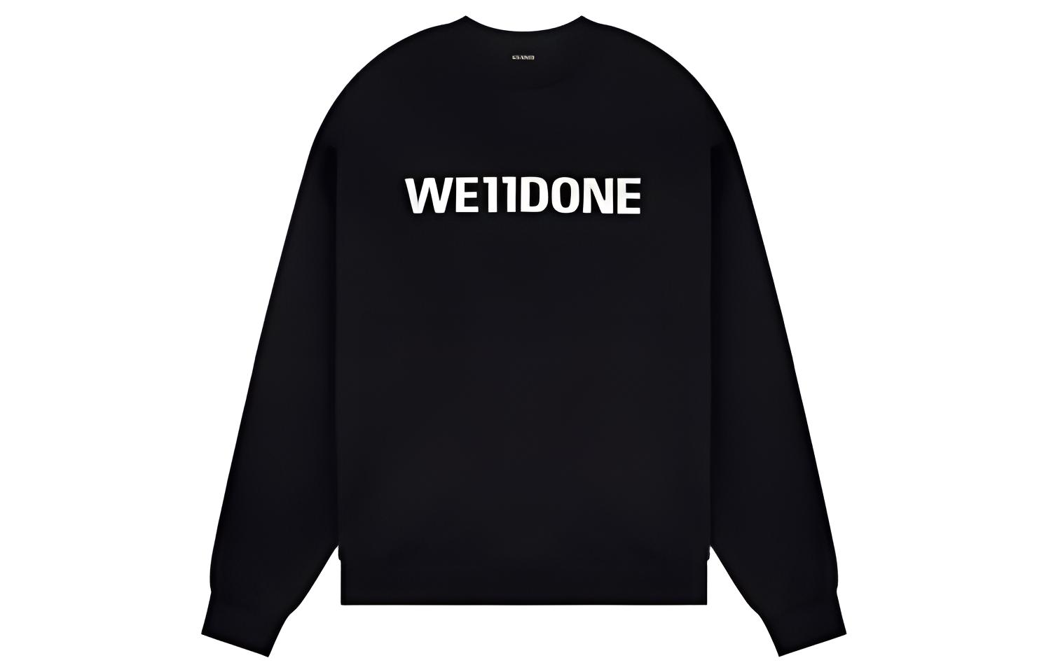 WE11DONE FW22 Black Pullover Sweatshirt with Chest Logo Unisex Crewneck WD-TS3-22-844-U-BK