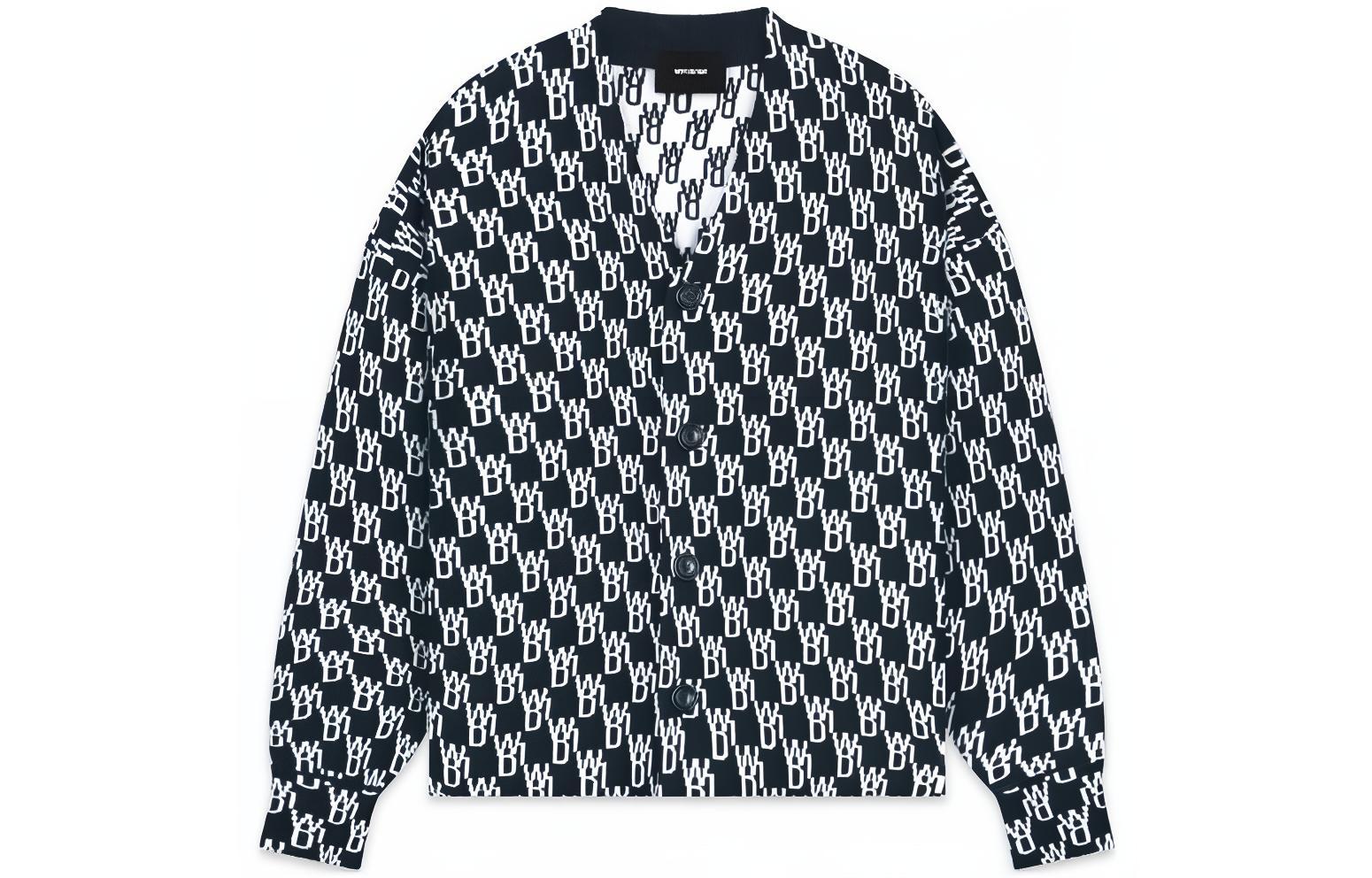 WE11DONE FW22 Black Wool V-Neck Cardigan with Letter Print Unisex. WD-KT3-22-645-U-BK