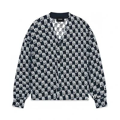 WE11DONE FW22 Black Wool V-Neck Cardigan with Letter Print Unisex. WD-KT3-22-645-U-BK
