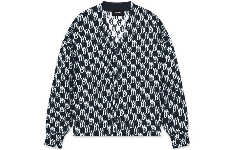 Order WE11DONE FW22 黑色羊毛V領字母印花開襟外套 男女通用款 WD-KT3-22-645-U-BK