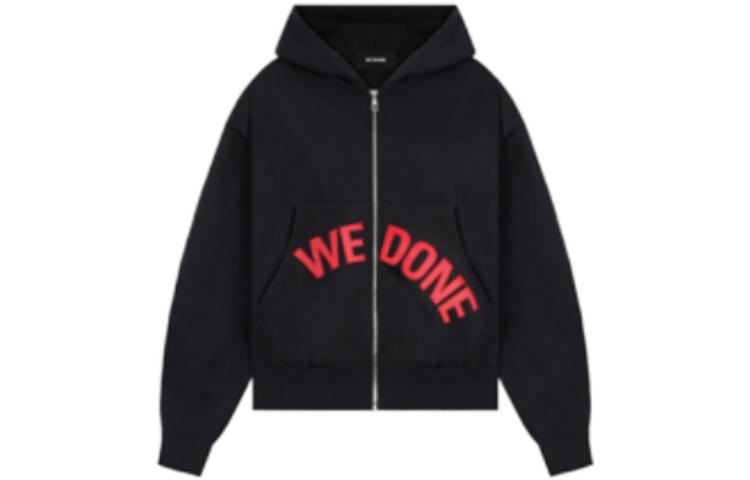 WE11DONE FW22 Black Zip-Up Hoodie with Letter Logo Print Unisex. WD-TH3-22-772-U-BK