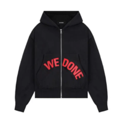 WE11DONE FW22 Black Zip-Up Hoodie with Letter Logo Print Unisex. WD-TH3-22-772-U-BK