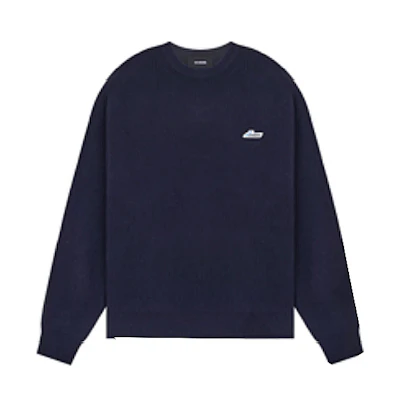 WE11DONE FW22 Blue Letter Logo Knit Sweatshirt Unisex Crewneck WD-KT3-22-647-U-NV