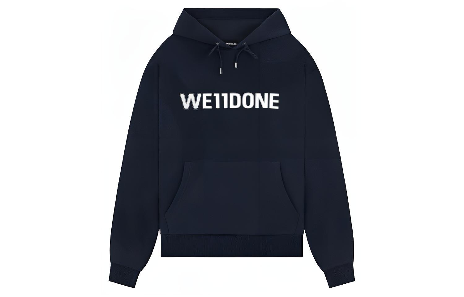 WE11DONE FW22 Blue Logo Print Pullover Hoodie WD-TH3-22-845-U-DN