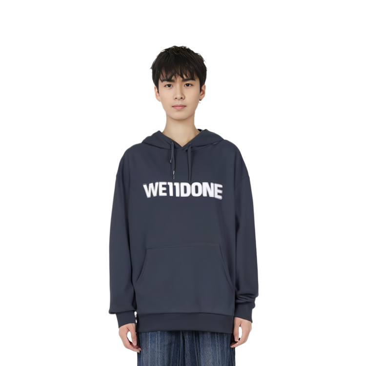 Shop WE11DONE FW22 Hoodie Biru Logo Print Pullover WD-TH3-22-845-U-DN
