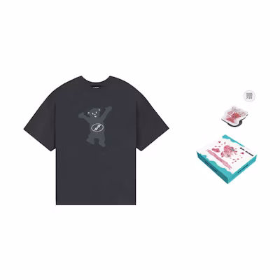 WE11DONE FW22 Cartoon Teddy Bear Graphic Unisex Charcoal Grey T-Shirt. WD-TT3-22-715-U-CH