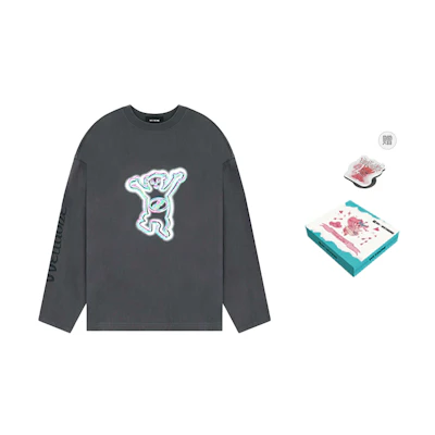 WE11DONE FW22 Cartoon Teddy Bear Logo Long Sleeve T-Shirt Unisex Charcoal Gray WD-TT3-22-833-U-CH