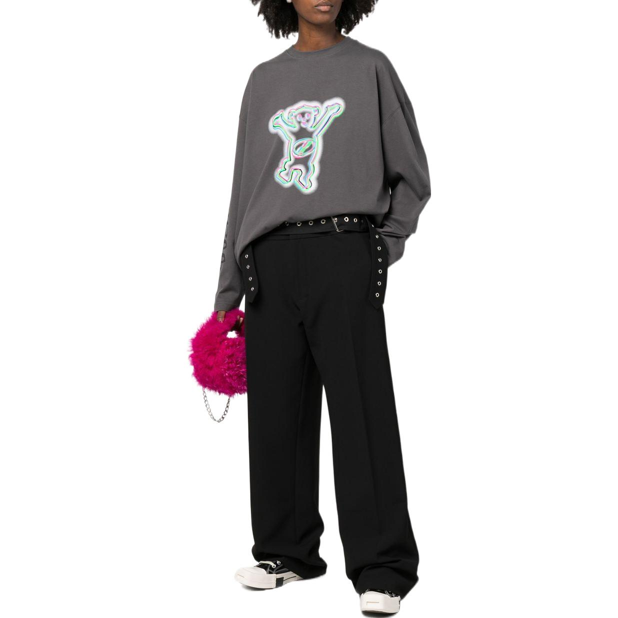 Lookbook WE11DONE FW22 卡通泰迪熊Logo中性長袖T恤 深灰色 WD-TT3-22-833-U-CH