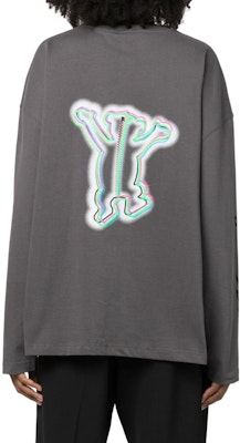 WE11DONE FW22 卡通泰迪熊Logo中性長袖T恤 深灰色 WD-TT3-22-833-U-CH Shop WE11DONE FW22 卡通泰迪熊Logo中性長袖T恤 深灰色 WD-TT3-22-833-U-CH