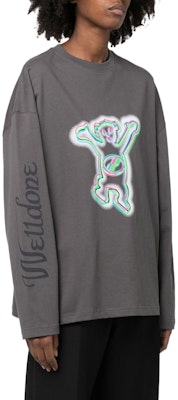 WE11DONE FW22 卡通泰迪熊Logo中性長袖T恤 深灰色 WD-TT3-22-833-U-CH Purchase WE11DONE FW22 卡通泰迪熊Logo中性長袖T恤 深灰色 WD-TT3-22-833-U-CH