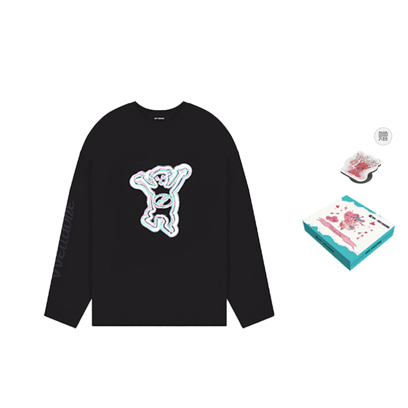 WE11DONE FW22 Cartoon Teddy Bear Printed Logo Unisex Long Sleeve Tee - Black WD-TT3-22-833-U-BK
