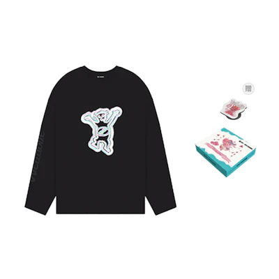WE11DONE FW22 Cartoon Teddy Bear Printed Logo Unisex Long Sleeve Tee - Black WD-TT3-22-833-U-BK