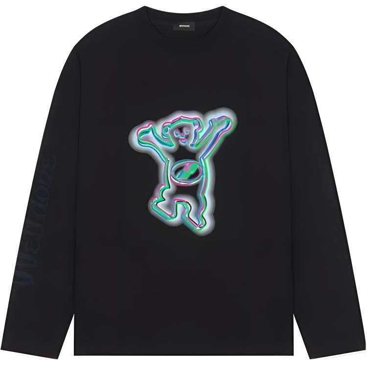 Order WE11DONE 2022秋冬卡通泰迪熊印花徽标男女同款长袖T恤 - 黑色 WD-TT3-22-833-U-BK