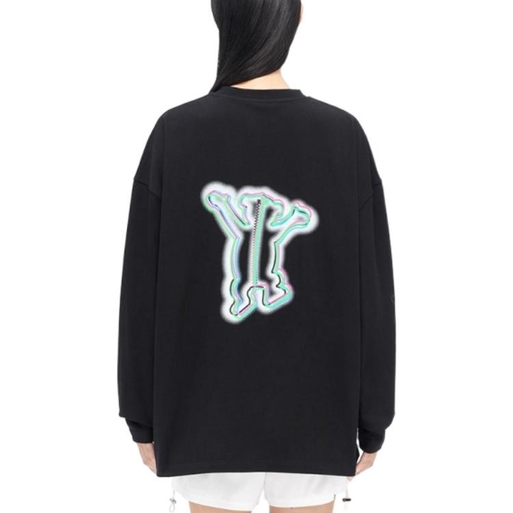 Shop WE11DONE 2022秋冬卡通泰迪熊印花徽标男女同款长袖T恤 - 黑色 WD-TT3-22-833-U-BK