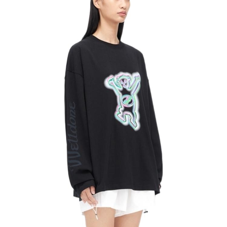 Purchase WE11DONE 2022秋冬卡通泰迪熊印花徽标男女同款长袖T恤 - 黑色 WD-TT3-22-833-U-BK