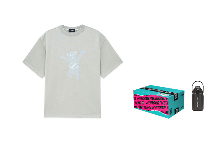 Shop WE11DONE FW22 休閒泰迪熊印花中性圓領T恤 - 灰色 WD-TT3-22-715-U-GY