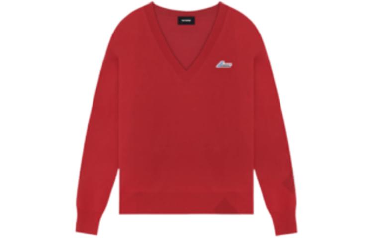 WE11DONE FW22 Christmas V-Neck Logo Hoodie Unisex Red WD-KT3-22-635-U-RD