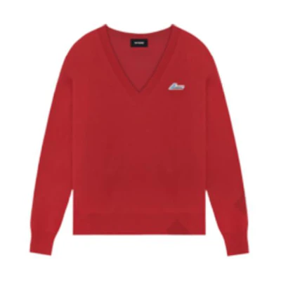 WE11DONE FW22 Christmas V-Neck Logo Hoodie Unisex Red WD-KT3-22-635-U-RD