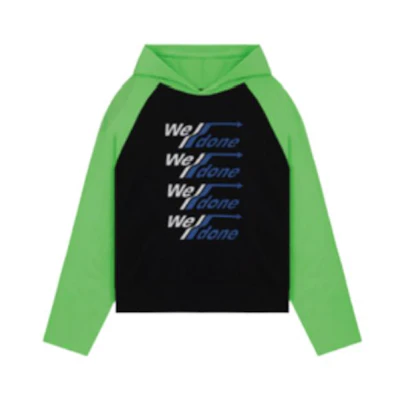 WE11DONE FW22 Colorblock Letter Print Hoodie Green WD-TS1-22-859-U-BK