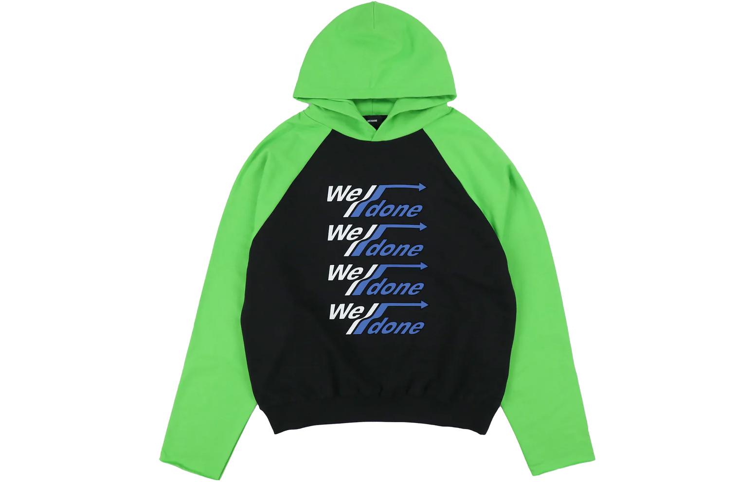WE11DONE FW22 Colorblock Logo Graphic Hoodie Unisex Black Green WD-TH1-22-859-U-BK