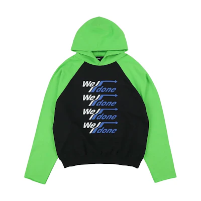WE11DONE FW22 Colorblock Logo Graphic Hoodie Unisex Black Green WD-TH1-22-859-U-BK