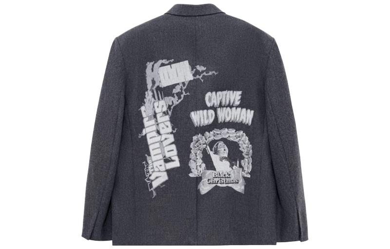 WE11DONE FW22 Geometric Print Collared Long Sleeve Jacket Unisex Gray WD-JK3-22-085-M-DG