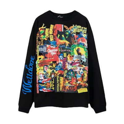 WE11DONE FW22 Graffiti Poster Print Pullover Sweatshirt Unisex Black. WD-TP4-20-728-U-BK
