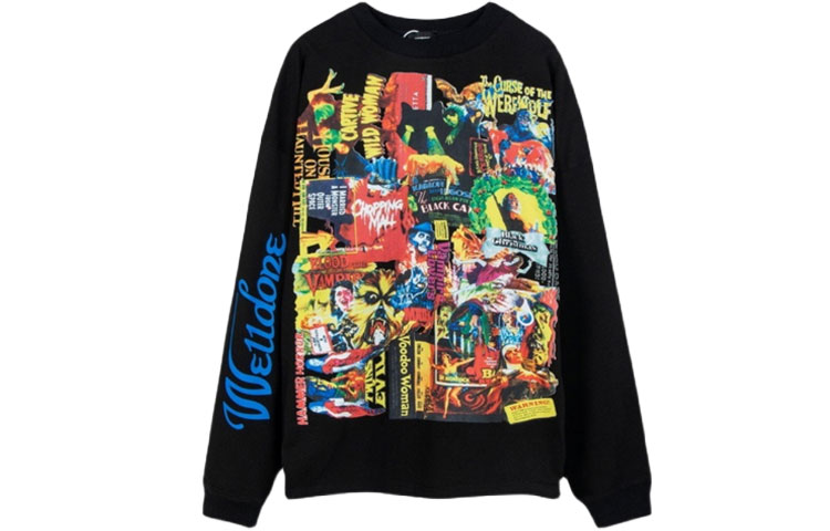 Order WE11DONE FW22 Graffiti Poster Print Pullover Sweatshirt Unisex Black. WD-TP4-20-728-U-BK