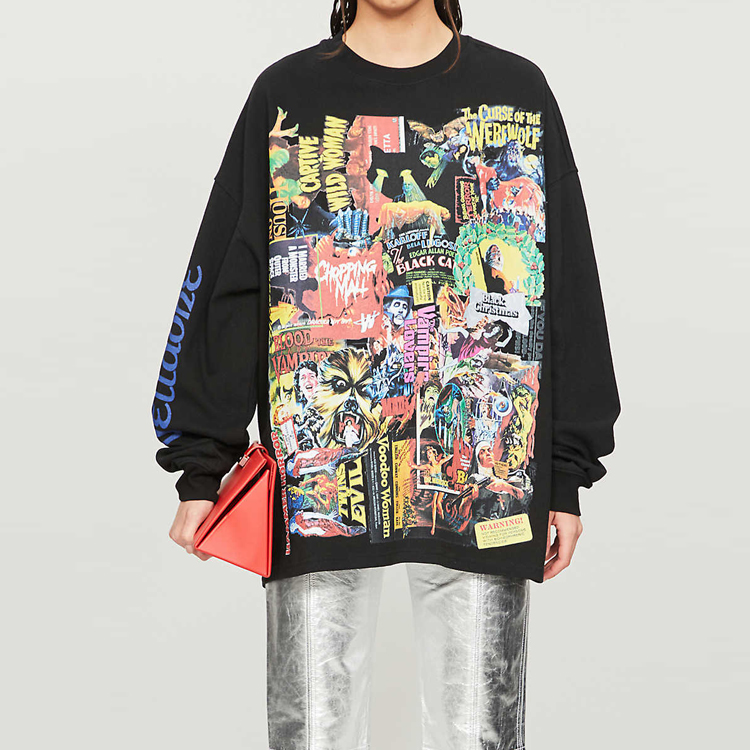 Shop WE11DONE FW22 Graffiti Poster Print Pullover Sweatshirt Unisex Black. WD-TP4-20-728-U-BK