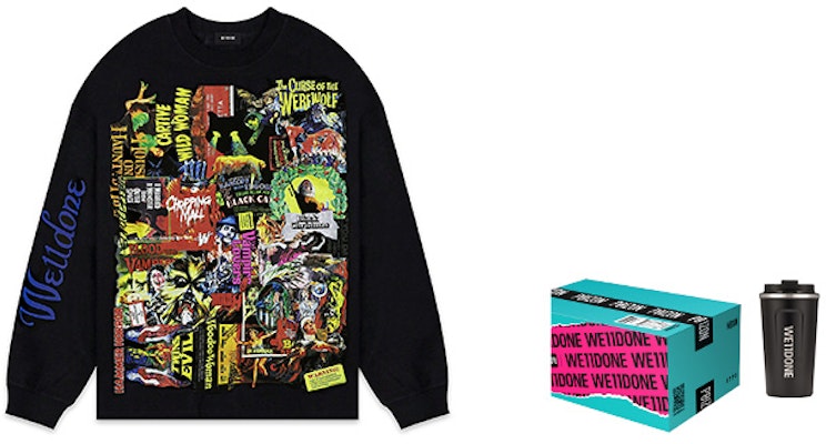WE11DONE FW22 Graffiti Poster Print Pullover Sweatshirt Unisex Black. WD-TP4-20-728-U-BK Details for WE11DONE FW22 Graffiti Poster Print Pullover Sweatshirt Unisex Black. WD-TP4-20-728-U-BK