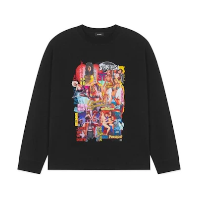 WE11DONE FW22 Graphic Comic Print Unisex Black Long Sleeve T-Shirt. WD-TT3-22-862-U-BK