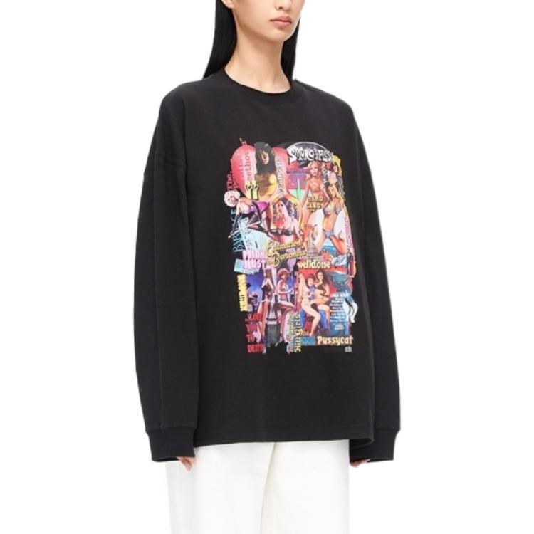 Purchase WE11DONE FW22 漫畫圖案印花男女黑色長袖T恤 WD-TT3-22-862-U-BK