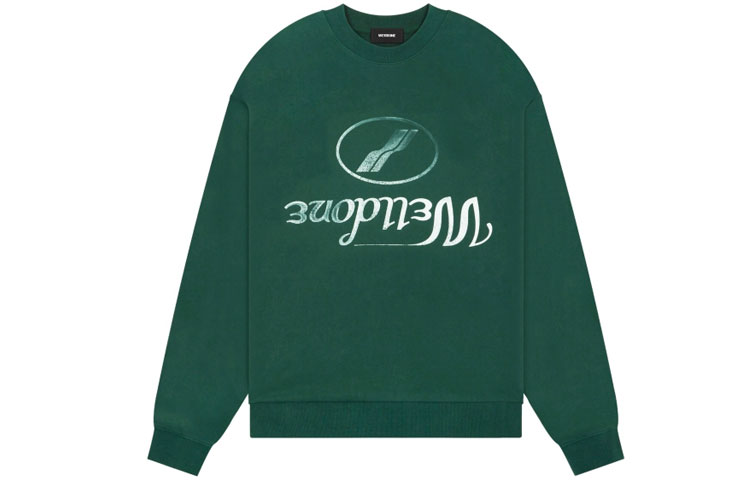 WE11DONE FW22 Green Inverted Logo Print Crewneck Long Sleeve Unisex Sweatshirt WD-TS3-22-812-U-GR