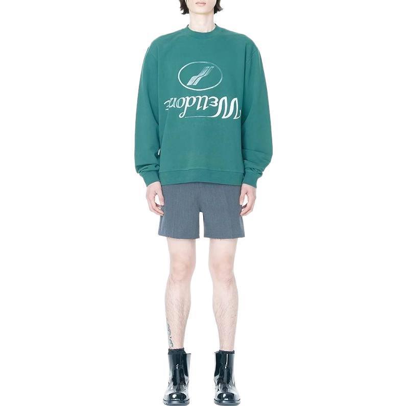 Lookbook WE11DONE FW22 Green Inverted Logo Print Crewneck Long Sleeve Unisex Sweatshirt WD-TS3-22-812-U-GR