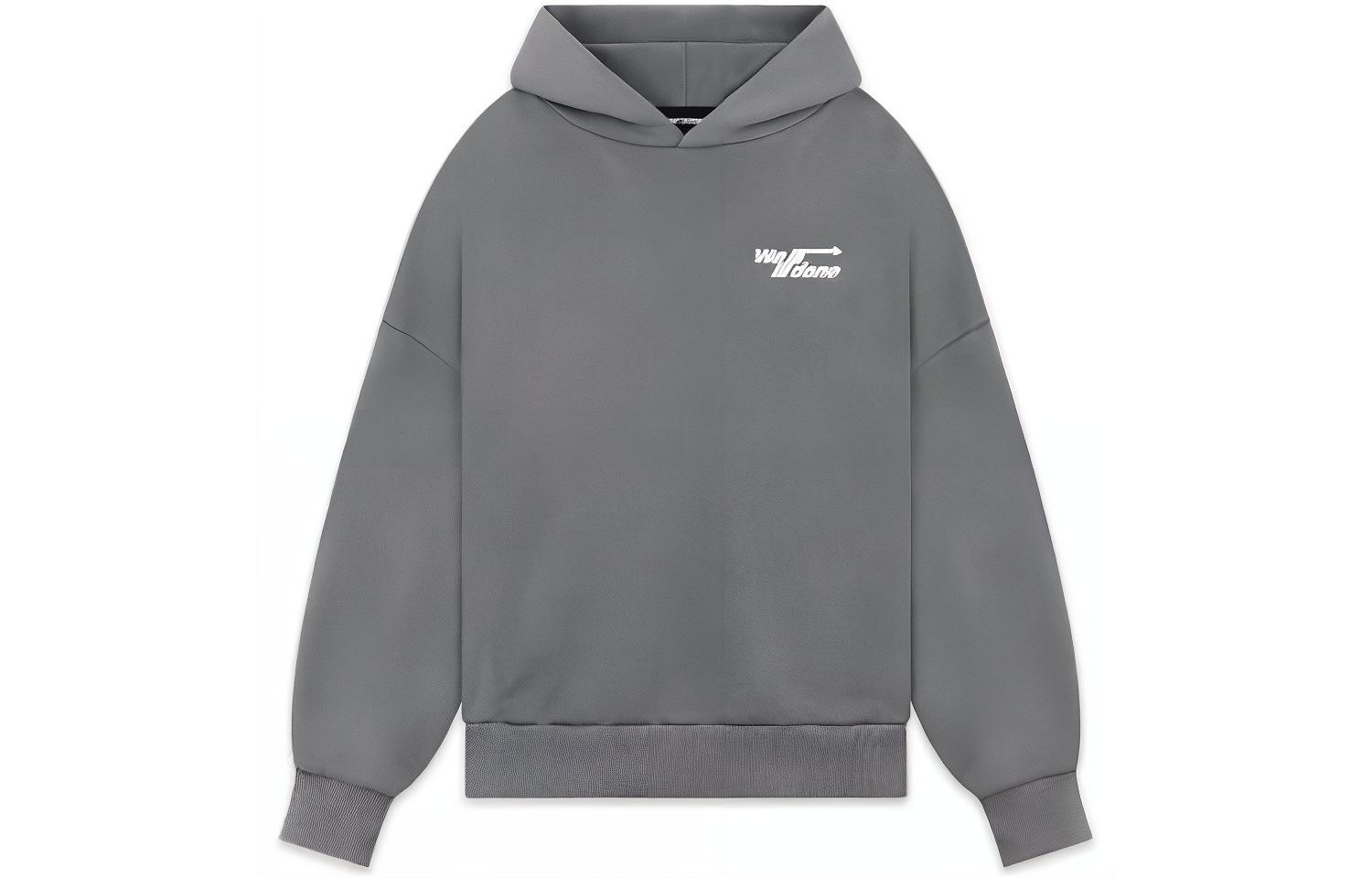 WE11DONE FW22 Grey Logo Print Hoodie Unisex Long Sleeve Sweatshirt. WD-TH3-22-825-U-CH