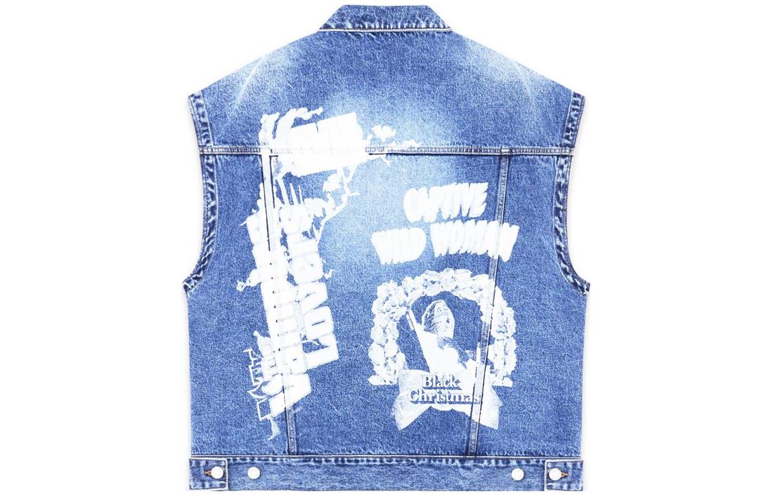 WE11DONE FW22 Horror Movie Letter Print Denim Vest Unisex Blue WD-DV3-22-384-U-BL 圖 2