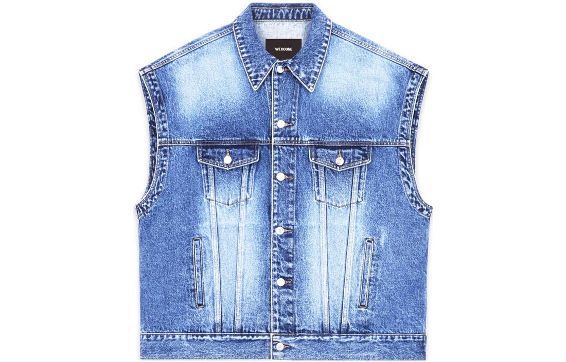 WE11DONE FW22 Horror Movie Letter Print Denim Vest Unisex Blue WD-DV3-22-384-U-BL 圖 3